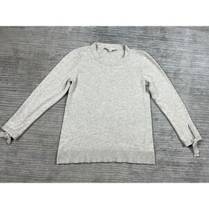 Loft Sweater Womens Medium Oatmeal Heather Tie Cuff Crew Neck Long Sleeve Casual